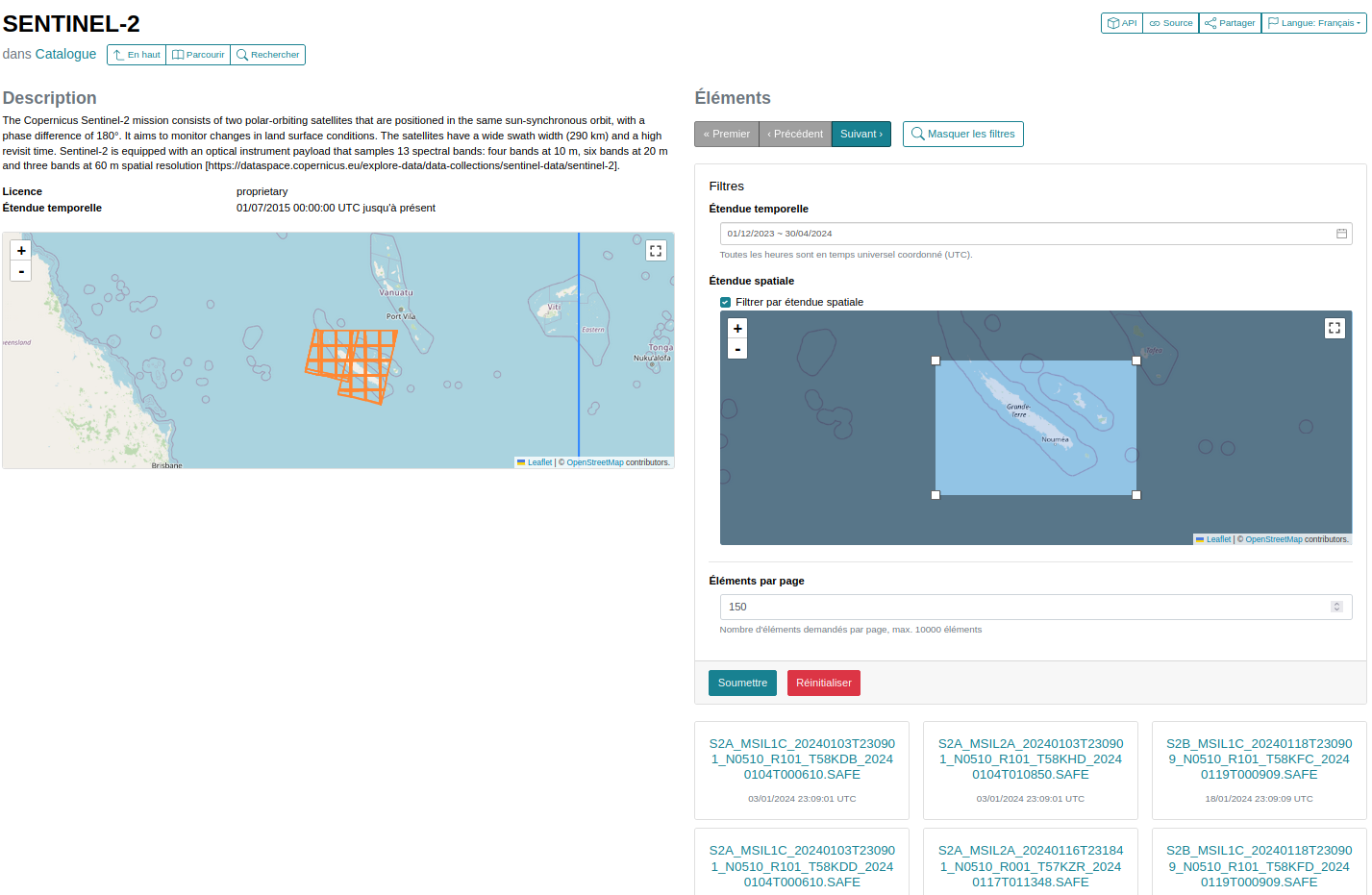 Interface de l’application webSTAC BROWSER permettant de rechercher dans le catalogue